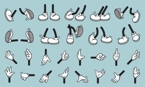 1930s Cartoons Style, Hands In Different Poses, Rubber Hose Style, Graffiti Shoes, Cartoon Gloves, Comic Ideas, Face References, Retro Inspiration, Rubber Hose