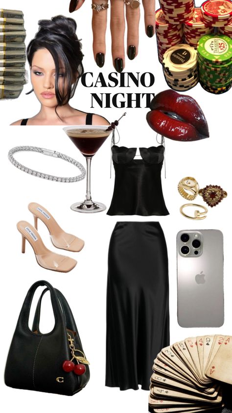 Outfit for casino night Outfit For Casino Night, Casino Night Outfit, Cocktail Party Outfit, Party Outfits Night, Casino Night Party, Casino Outfit, Black Jeans Outfit, Outfits Dress, Theme Dress