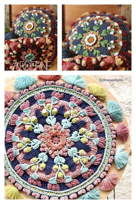 Arderne Mandala Pillow Cover Free Crochet Pattern Free Mandala Crochet Patterns, Crochet Pillow Patterns Free, Crochet Cushion Pattern, Pillow Covers Pattern, Mandala Pillows, Crochet Pillow Cover, Crochet Pillow Pattern, Crochet Mandala Pattern, Crochet Weaves