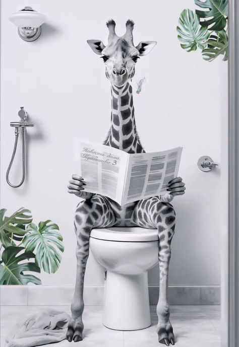 Giraffe In Bathtub, Toilet Humor Hilarious, Quirky Toilet, Wc Poster, Sitting On Toilet, Pose Sitting, Toilet Pictures, Giraffe Pictures, Reading Newspaper