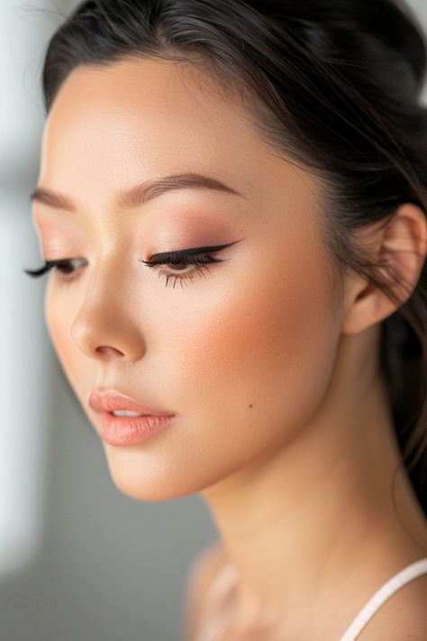 Embrace a refined and understated style with soft glam wedding makeup, delivering a polished and elegant finish. Click for more inspiration. Bridal Soft Glam Makeup, Bridal Soft Glam, Eyeliner Asian, Soft Glam Wedding Makeup, Soft Glam Wedding, Makeup Wings, Subtle Smokey Eye, Champagne Eyeshadow, Mauve Eyeshadow