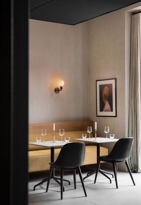 New Menu Connected Spaces Designs for 2020 - Curate & Display - Nordic Interiors and Lifestyle Blog Banquette Restaurant, Traditional Dining Chairs, Column Table, Dining Banquette, Audo Copenhagen, Dining Sofa, Minimalist Sofa, Norm Architects, Table Height