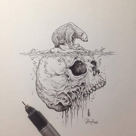 Cool Skull Drawings, Stylo Art, Kerby Rosanes, Skull Drawing, A Skull, 판타지 아트, A Pencil, Pen Art, Skull Art