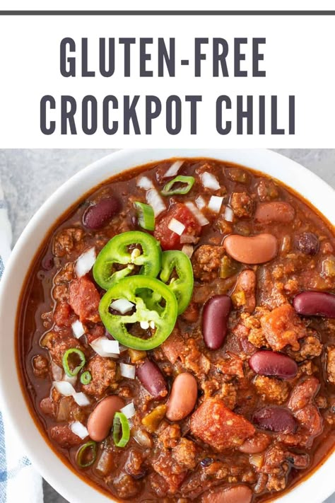 Easy Gluten Free Chili Recipe, Chili Recipe Gluten Free, Gluten Free Crockpot, Gluten Free Chili Recipe, Crockpot Chili Recipe, Gluten Free Crock Pot Recipes, Gluten Free Soup Recipes Glutenfree, Gluten Free Turkey, Gluten Free Chilli