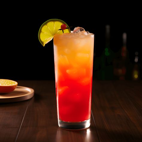 Mexican Sunset Cocktail Recipe - The Mexican Sunset is a sweet, fruity cocktail with a hint of sourness from the lime. It's a refreshing, light drink with a strong taste of tequila. Sunset Cocktail Recipe, Tequila Sunrise Recipe, Vodka Tonic, Party Cocktails, Tiki Cocktails, Fruity Cocktails, Citrus Juice, Tequila Sunrise, Tropical Drink