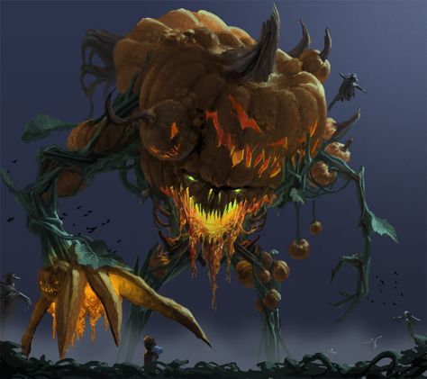 http://www.deviantart.com/art/The-Great-Pumpkin-490304179 Pumpkin Monster Art, Scary Scarecrow, Plant Monster, Pumpkin Tattoo, Evil Pumpkin, Creepy Pumpkin, Strange Beasts, Plantas Vs Zombies, Creepy Pictures