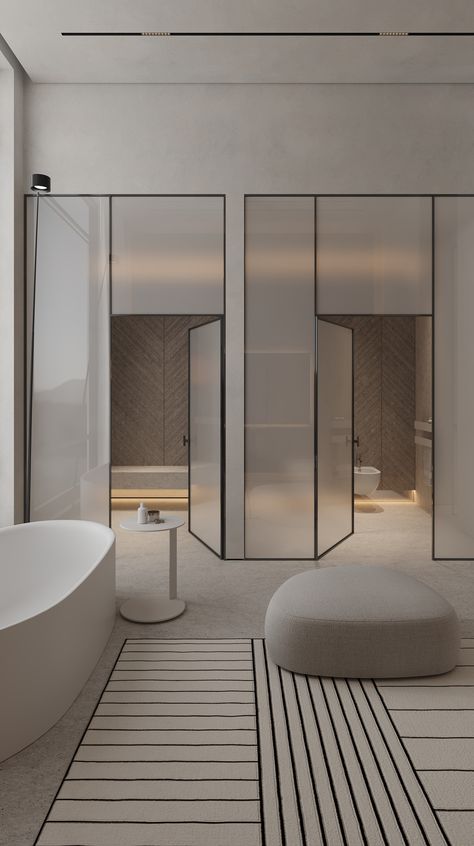 Modern Master Bathrooms Luxury, Bathroom With Two Toilets, Master Bathrooms Luxury, Modern Master Bathrooms, Earth Tone Living Room, Bathroom Lighting Design, House Architecture Styles, Minimalist Bathroom Design, Luxury Hotel Room