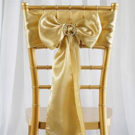 Champagne Chairs, Chair Covers Party, Bows Wedding, Party Chairs, Chair Bows, Bow Sash, Chair Sash, Party Catering, Chair Sashes