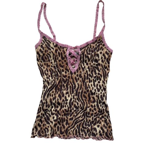 Vintage leopard cami   Y2K Morgan de toi mesh cami.... - Depop Leopard Cami, Vintage Leopard, Brown Vest, Brown Leopard, Lace Edging, Pink Brown, Pink Lace, Summer 2024, Skirt Leather