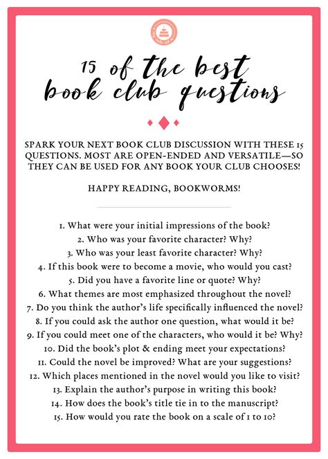 15 Of The Best Book Club Questions-- Cozy Reader Club #bookclub #booklover #books Book Club Apps, Book Club Projects, Book Club Questions For Adults, Book Club Ice Breaker Questions, Book Club Questions By Chapter, Book Club Questions For Any Book, Bookclub Ideas Activities, Book Club Games, Questions Image