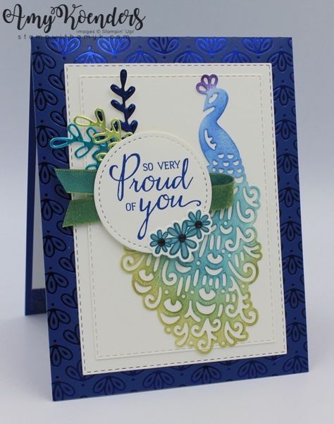 Royal Peacock, Handcrafted Cards, Stampin Up Catalog, Color Challenge, Foil Cards, Bird Cards, Some Cards, Animal Cards, Peacocks