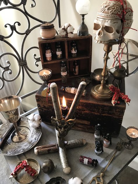 Handmade English Silver Birch With Vintage Brass Witches Altar Stang - MyProfoundSecrets -Etsy. Witch Market Stall, Spiritual Aesthetic Room, Victorian Goth Aesthetic, Basic Aesthetic, Witchcraft Symbols, Sacred Space Altar, Traditional Witchcraft, Meditation Altar, Witches Altar