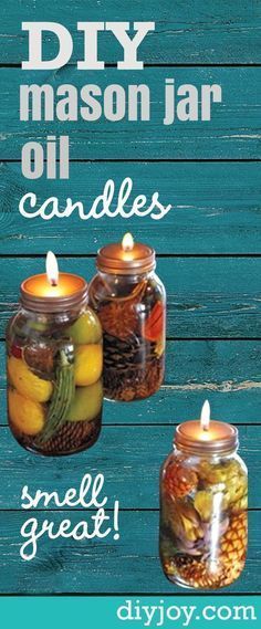 DIY Mason Jar Oil Candles -Rustic Home Decor Projects, Recipes, Mason Jar Crafts and DIY Ideas by DIY Joy http://diyjoy.com/how-to-make-mason-jar-oil-candles Mason Jar Oil Candle, Oil Candles Diy, Mason Jar Projects, Oil Candle, Astuces Diy, Wine Bottle Diy Crafts, Mason Jar Crafts Diy, Rustic Candles, Wine Bottle Diy