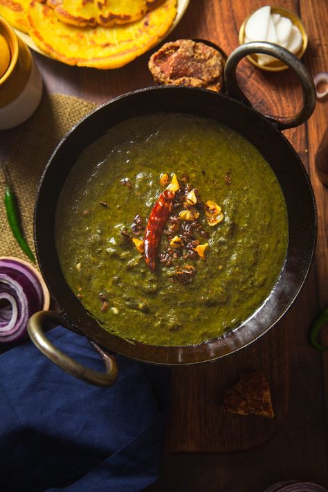 Sarson Ka Saag Recipe - Sinfully Spicy Sarson Ka Saag Recipes, Saag Recipe, Traditional Indian Food, Indian Recipes Authentic, North Indian Recipes, Punjabi Food, Indian Foods, Turnip Greens, Mango Puree