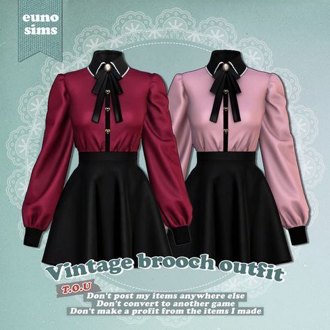 Vintage brooch outfit | euno sims on Patreon Euno Sims, Brooch Outfit, Die Sims 4, Sims 4 Anime, Pelo Sims, Sims 4 Body Mods, Sims 4 Expansions, Sims 4 Cc Folder, Sims 4 Gameplay