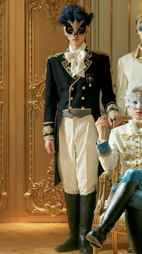 Kings Outfit Royal, Fantasy Ballroom Outfit Male, Enhypen Masquerade, French Aristocracy Fashion, Victorian Prince Outfit, Mens Masquerade Outfit Ideas, Male Ballroom Outfit, Old European Fashion, Royal Attire Men