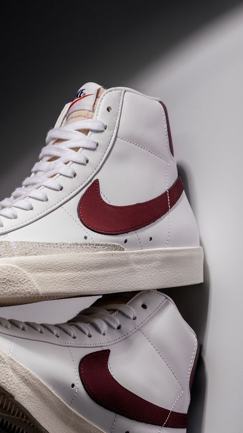 A classic since '73. Available now at all retail locations + online. Shop Now: https://feature.com/products/nike-blazer-mid-77-vintage-white-team-red Red Nike Blazer Mid 77, Nike Blazers Mid 77's, Blazers Shoe, Cute Nike Blazers, Blazer Nike Shoes, Red Nike Blazers, Nike Blazer Mid 77 Red, Nike Blazer Aesthetic, Nike Vintage Shoes