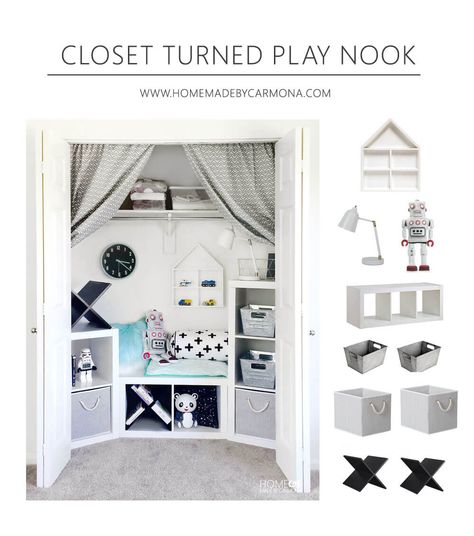 Turn a closet into the perfect kids' play area with clever storage for their toys and books! #sponsored by #BHGLiveBetter #ad Closet Storage Diy, Play Nook, Kids Closet Storage, Closet Nook, Playroom Closet, Diy Closet Storage, Small Closet Organization Bedroom, Toddler Closet, Closet Desk