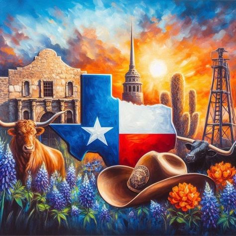 Texas Painting Ideas, Texas Painting, Texas Pictures, Texas Artwork, Texas Print, Texas Theme, Long Horns, Texas Tattoos, Texas Baby