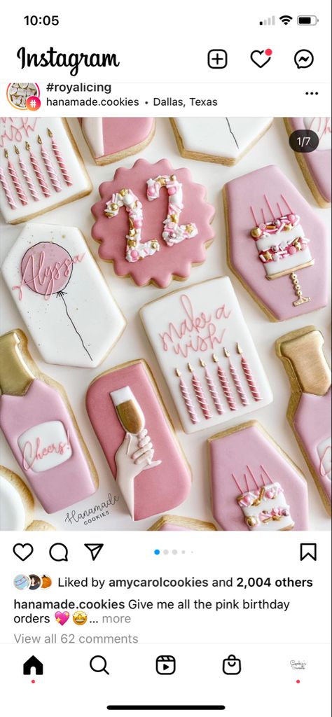 23 Birthday Cookies Decorated, 25th Birthday Cookies, 21 Cookies, Bday Cookies, Birthday Biscuits, Royal Icing Decorated Cookies, Gold Cookies, Hot Pink Birthday, Happy 23rd Birthday