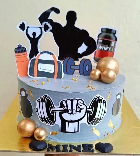 Cake Design For Gym Lover, Cake For Gym Lover, Gym Theme Cake, Decor Tort, Gym Cake, Birthday Cake Pops, Buttercream Cake Decorating, Caption Ideas, Unicorn Theme