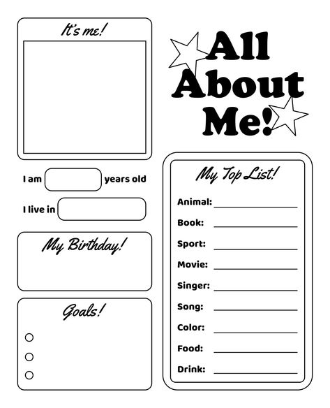 Music Get To Know Me, Pretty Journals About Me, About Me Music Template, How To Print, Introducing Myself Template, Drawing About Yourself, All About You, Poster About Yourself, A To Z About Me