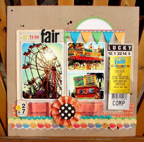 Fair Scrapbook Pages, Carnival Scrapbook Layouts, Fair Scrapbook Layouts, Love Scrapbook, Vacation Scrapbook, Summer Scrapbook, Amusement Parks, Scrapbook Sketches, Scrapbook Page Layouts