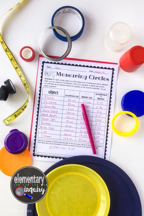 Measuring Circles Circumference and Diameter Pi Day Activity #piday #elementayinquiry Happy Pi Day, Math Geek, Stem Elementary, Math Jokes, Early Finishers Activities, Graphing Activities, Pi Day, Math Lesson Plans, Singing Happy Birthday