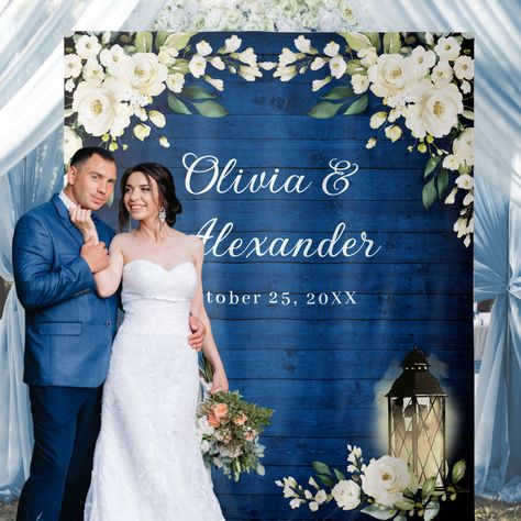 Wood Wedding Backdrop, Blue Lantern, Wooden Arch, Wood Wedding, Blue Wood, Wedding In The Woods, Popular Wedding, Twinkle Lights, Draped Fabric