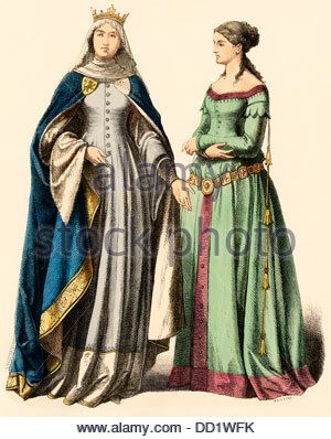 Ladies attending an English princess of the 14th century Stock Photo - Alamy 1300s Fashion, 14th Century Fashion, Medieval Gown, Medieval Woman, Lady In Waiting, Century Clothing, Medieval Clothing, Medieval Dress, Medieval Fashion