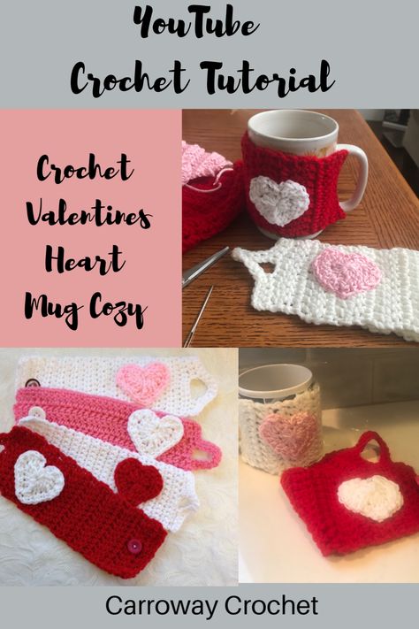 Valentine Crochet, Mason Jar Cozy, Crochet Valentines, Crochet Valentine Patterns, Heart Simple, Crochet Valentine, Crochet Coffee, Crochet Cup Cozy, Crochet Cozy