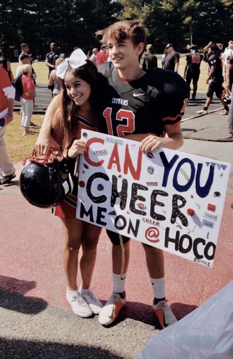 Hoco Asks Proposals Football, Cheerleader Hoco Proposals, Cheer Hoco Signs, Cheer Hoco Proposals, Hoco Boards, Prom Signs, Football Promposal, Hoco Posters, Hoco Signs