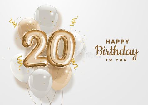 Happy 20th birthday gold foil balloon greeting background. 20 years anniversary #Sponsored , #SPONSORED, #ad, #birthday, #foil, #years, #gold Happy 29th Birthday, Happy 20th Birthday, Gold Foil Balloons, 20th Birthday Party, Happy 70 Birthday, Happy Birthday Greetings Friends, Birthday Gold, 29th Birthday, Happy Birthday Quotes For Friends