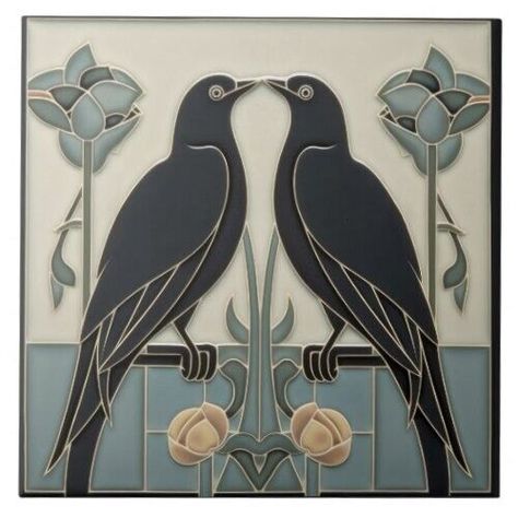 Art Deco Tiles, Art Deco Abstract, Black Birds, Art Nouveau Tiles, Birds Art, Art Deco Decor, Art Nouveau Floral, Antique Tiles, Deco Decor