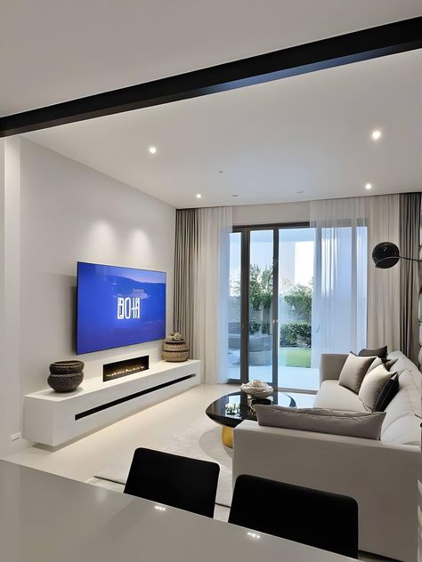 Sleek Modern Living Room, Modern Apartments, Modern Living Room Design, White Room Decor, Apartment Living Room Design, Future Apartment Decor, Living Room Design Inspiration, Home Theater Rooms, Style Deco