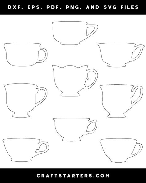 Tea Pot Outline, Teacup Line Drawing, Tea Cup Svg Free, Teacup Outline, Teacup Silhouette, Teacup Template, Craft Doodles, Tea Cup Image, Tea Parlor