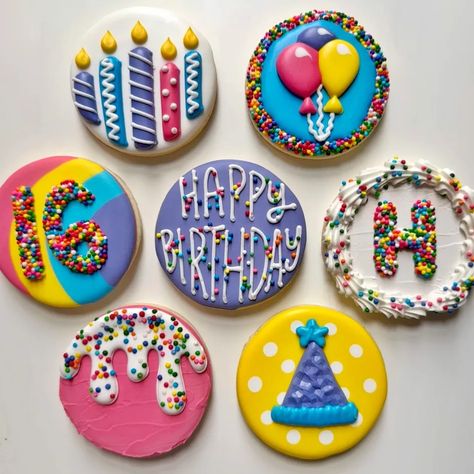 Birthday Cookies - The Graceful Baker Birthday Candle Cookies, Graceful Baker, Cookie Decorating Supplies, Balloon Cookies, Happy Birthday Cookie, Happy 12th Birthday, Baker Shop, Cookies Theme, Birthday Cookie