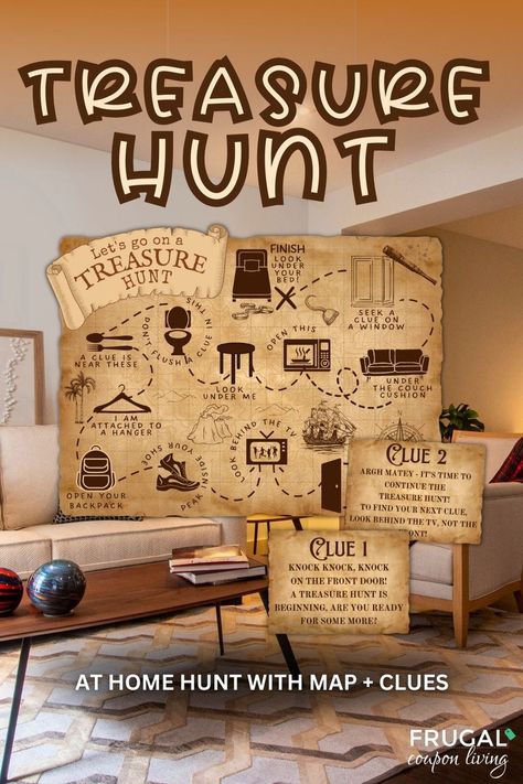 Pirate Scavenger Hunts, Indoor Treasure Hunt, Treasure Hunt Map, Pirate Party Games, Scavenger Hunt Riddles, Clue Cards, Treasure Hunt For Kids, Treasure Hunt Games, Treasure Hunt Clues