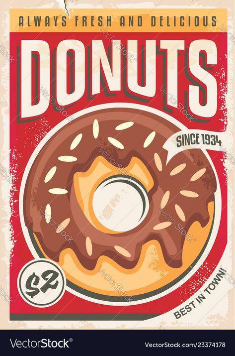 Donut Sale Poster, Donut Advertisement Poster, Advertisement Drawing Ideas, Retro Donut Shop, Bakery Poster Advertising, Ad Poster Design Advertising, Advertisement Poster Drawing, Advertisement Poster Ideas, Food Poster Design Ideas