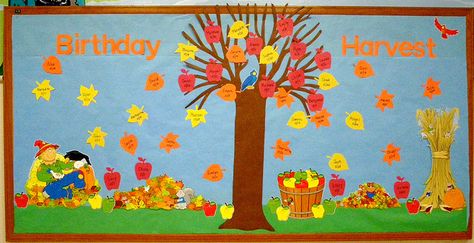 September '09 Bulletin Board by annbumbly, via Flickr Happy Birthday Bulletin Boards, Birthday Board Ideas, Birthday Wall Decoration, Birthday Bulletin Board, Office Boards, Door Bulletin Boards, Preschool Theme Activities, Birthday Tree, Christmas Bulletin Boards