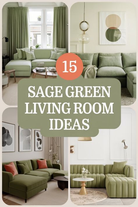 Sage green-themed living room ideas with modern furniture and decor. Sage And Sand Living Room, Sage Green Living Room Aesthetic, Soft Green Living Room Walls, Sage Green Sofa Living Room, Sage Accent Wall Living Room, Sage Green Living Room Ideas, Green Living Room Color Scheme, Victorian Living Room Decor, Sage Living Room