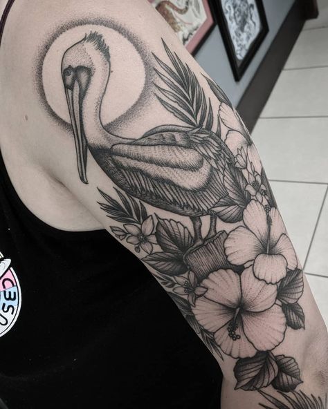 Pelican Tattoo For Women, Sb Tattoo, Shrimp Tattoo, Pelican Tattoo, Leg Tats, Water Tattoo, Blossom Tattoo, Sleeve Tattoos For Women, Tat Ideas