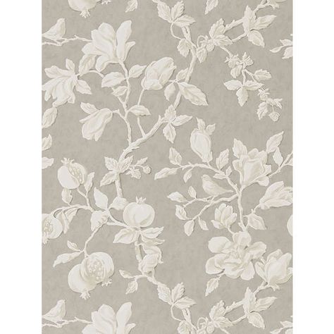 BuySanderson Magnolia and Pomegranate Wallpaper, Silver / Linen DWOW215722 Online at johnlewis.com Pomegranate Wallpaper, Farmhouse Wallpaper, Woodland Walk, Painterly Floral, Linen Wallpaper, Large Scale Floral, Floral Fabrics, Chinoiserie Wallpaper, Bedroom Wallpaper