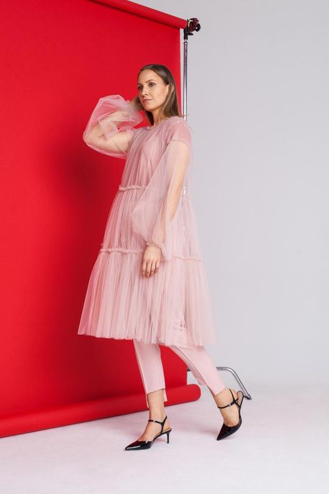 Midi Dress Tulle, Tulle Dress Pink, Mesh Dresses, Minimal Dress, Pink Tulle Dress, Girls Tulle Dress, Ruffles Dress, Mesh Overlay Dress, Transparent Dress