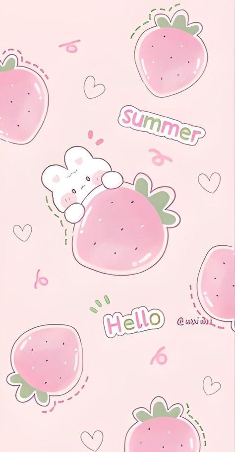 Pink Wallpaper Kawaii, Iphone Wallpaper Pink, Strawberry Wallpaper, Wallpaper Pink Cute, Cute Home Screen Wallpaper, Iphone Wallpaper Cat, Whatsapp Wallpaper Cute, Desain Quilling, Bow Wallpaper