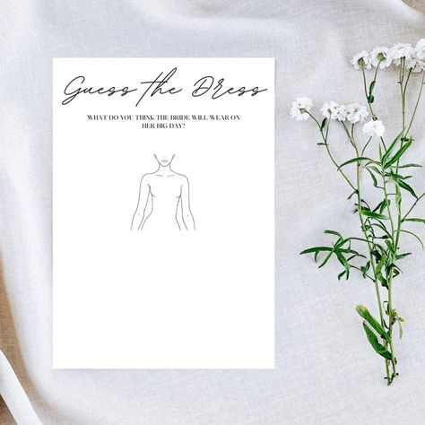 Guess The Dress Free Printable, Guess The Bride Dress Game, Bridal Shower Guess The Dress, Guess The Dress Bridal Shower, Save The Date Bridal Shower Game, Guess The Dress, Game Sketch, Bridal Shower Activity, Bridal Shower Activities