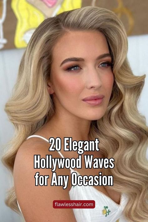 Hollywood Waves With A Deep Side Part Hollywood Glam Waves, Hollywood Glam Hair, Glamorous Hairstyles, Bridesmaid Hair Inspo, Gatsby Hair, Deep Side Part, Long Hair Waves, Side Parting, Glam Waves