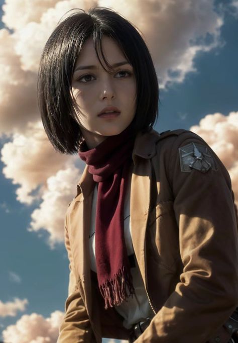 #aot #cosplay #mikasa #anime Mikasa Ackerman Haircut, Mikasa Ackerman Realistic, Eren Yeager Cosplay, Mikasa Scarf, Aot Mikasa, Mikasa Ackerman Cosplay, Mikasa Cosplay, Attack On Titan Cosplay, Aot Cosplay