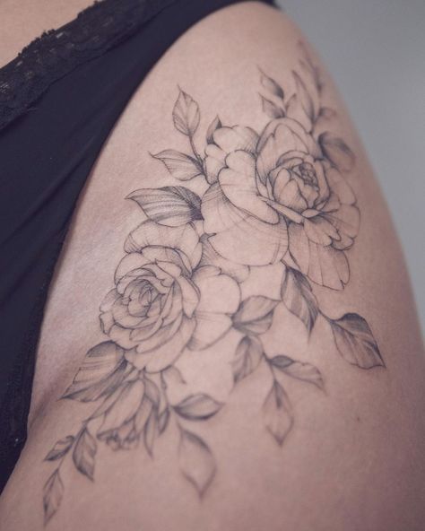 🌹 swipe for details 🌹 . . . . #linetattoo #finelinetattoo #illustration #tattooingbymars #ink #inked #tattoo #tattooing #delicate #floral #flower #botanical #nature #rose #nztattoo Hips Tattoo, Rose Tattoo On Hip, Floral Hip Tattoo, White Flower Tattoos, Flower Hip Tattoos, Hip Tattoo Designs, Floral Thigh Tattoos, Flower Thigh Tattoos, Hip Thigh Tattoos