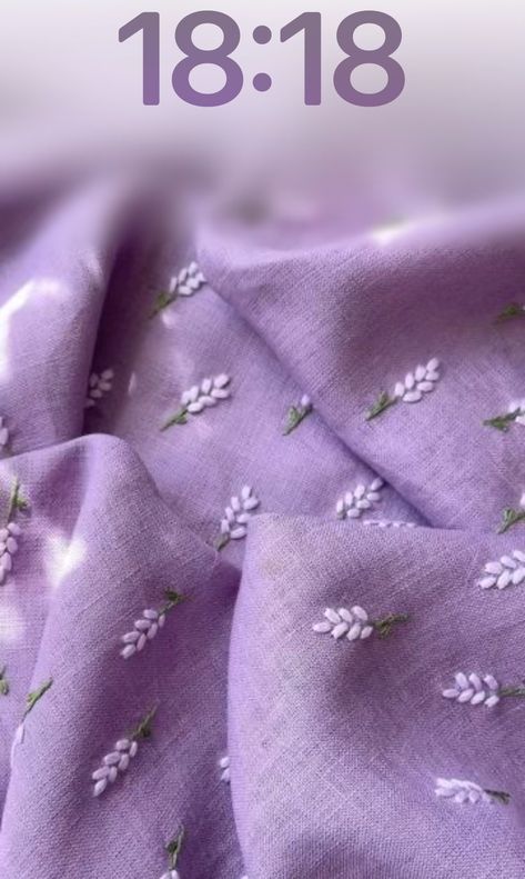 Embroidered Lavender Flowers, One Colour Embroidery, Embroidery White Dress, Hand Embroidery On Dupatta, Embroidery On Dress Ideas, Embroidery Purple Flowers, Embroidery On Purple Fabric, White Flowers Embroidery, Purple Embroidery Design